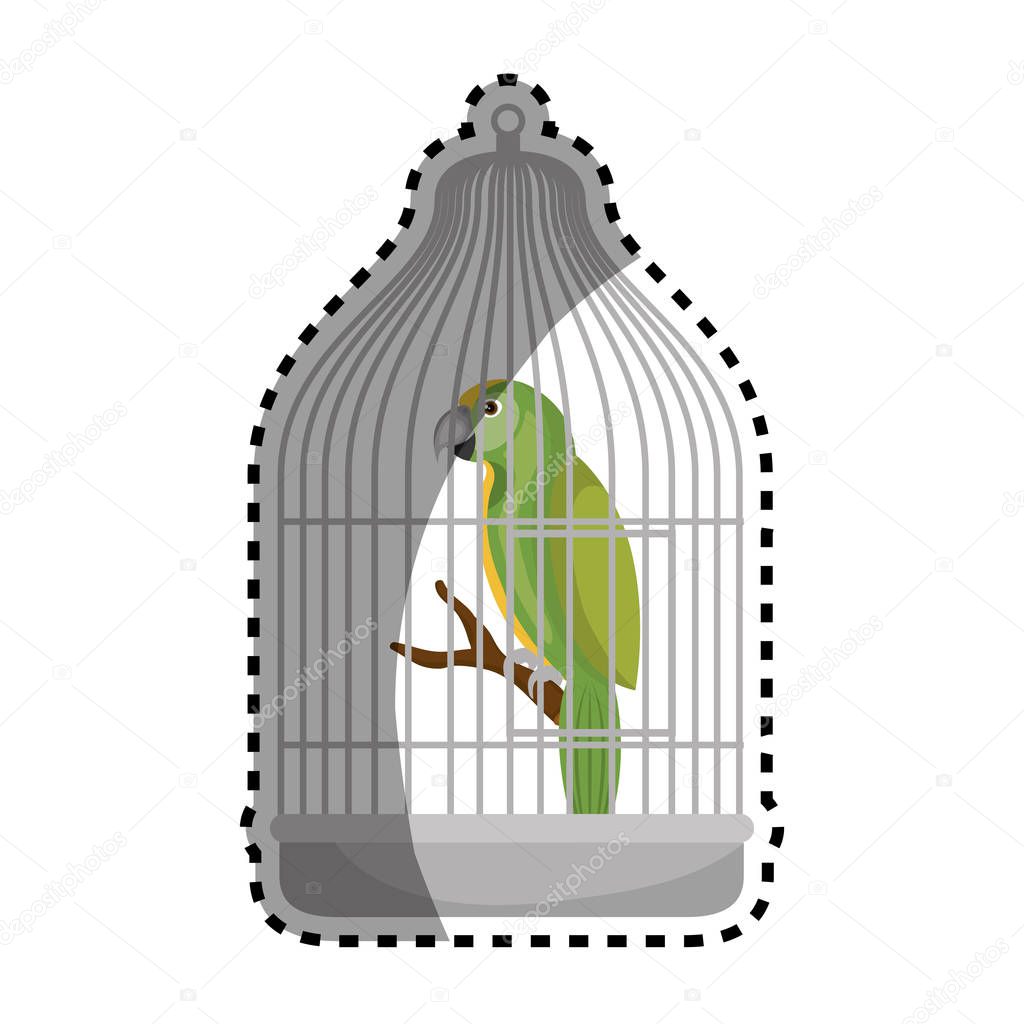 cute bird parrot in cage mascot