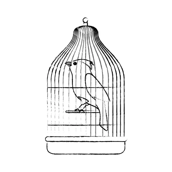 Mascotte mignon oiseau en cage — Image vectorielle