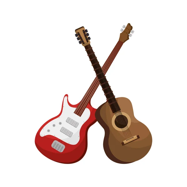 Gitara akustyczna i elektryczna instrumentu ikona na białym tle — Wektor stockowy