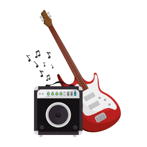 Elektrische gitaar en spreker instrument geïsoleerde pictogram — Stockvector