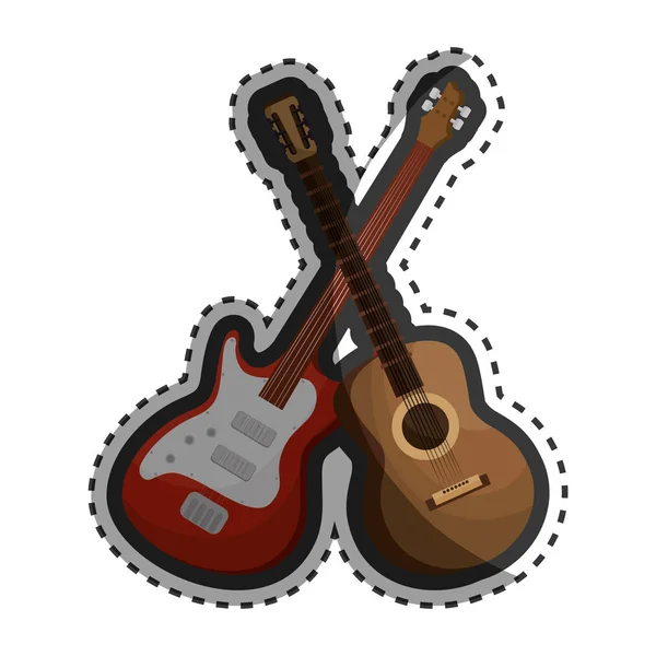 Guitarra acústica e instrumento eléctrico aislado icono — Vector de stock