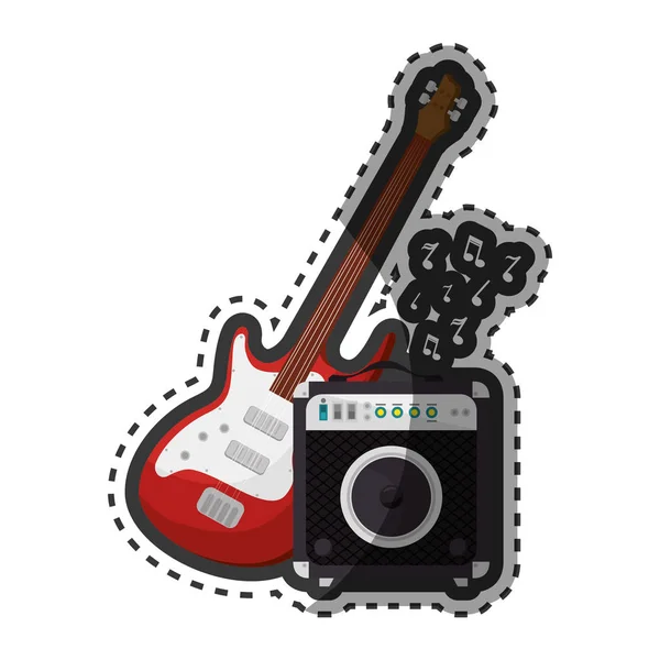 Guitarra elétrica e instrumento alto-falante ícone isolado — Vetor de Stock