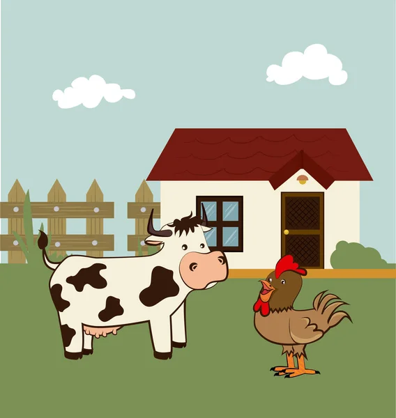 Farma design nad krajinou pozadí vektorové ilustrace — Stockový vektor