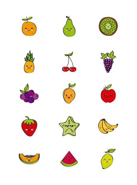 Diseño de frutas kawaii — Archivo Imágenes Vectoriales