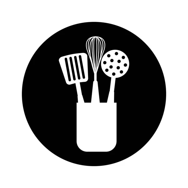 Vidrio con cubiertos de cocina icono aislado — Vector de stock