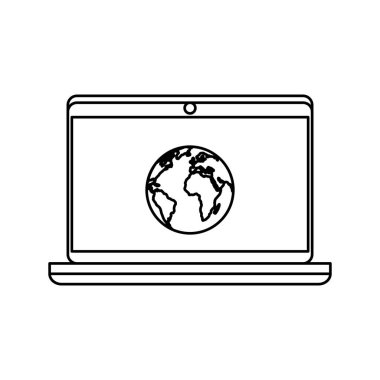 Dünya gezegeni izole simgesi olan dizüstü bilgisayar
