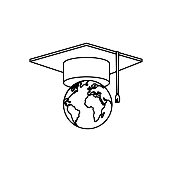 World planet earth with hat graduation — Stock Vector