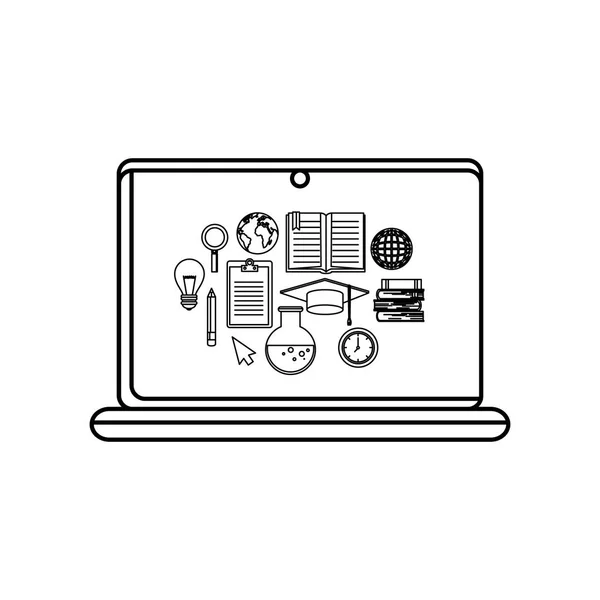 Computer portatile con icone di istruzione — Vettoriale Stock