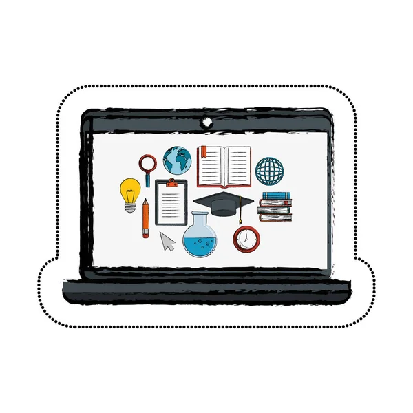 Computador portátil com ícones de educação —  Vetores de Stock