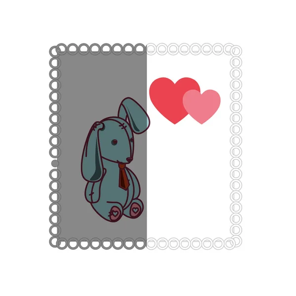 Cartão de amor com coelho recheado —  Vetores de Stock