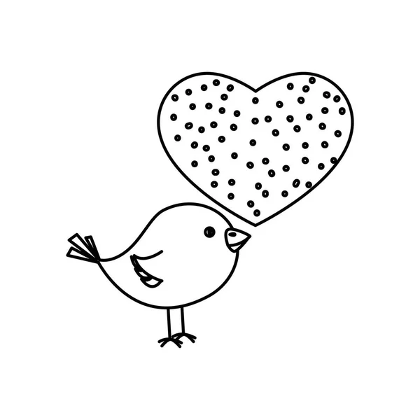 Coração de amor com pássaro bonito —  Vetores de Stock
