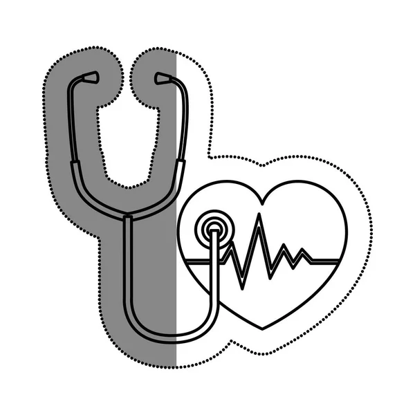 Coração cardiologia e estetoscópio símbolo ícone — Vetor de Stock