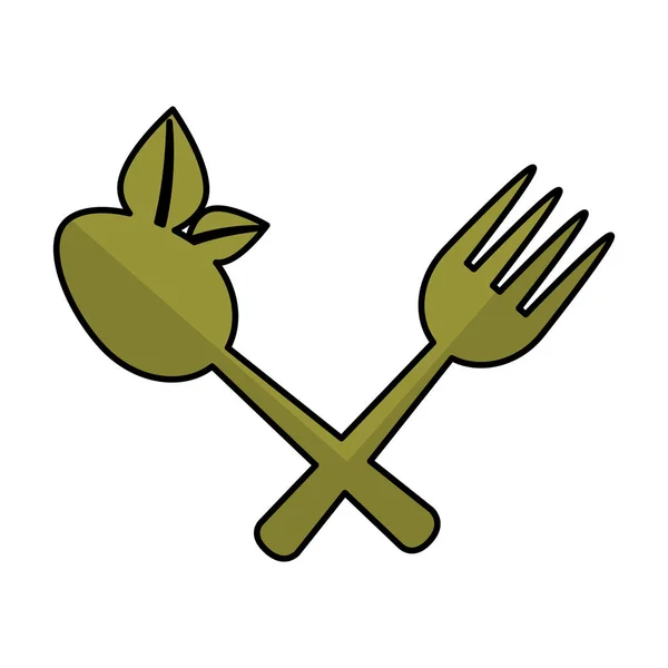 用刀叉餐具叶子健康食品 — 图库矢量图片
