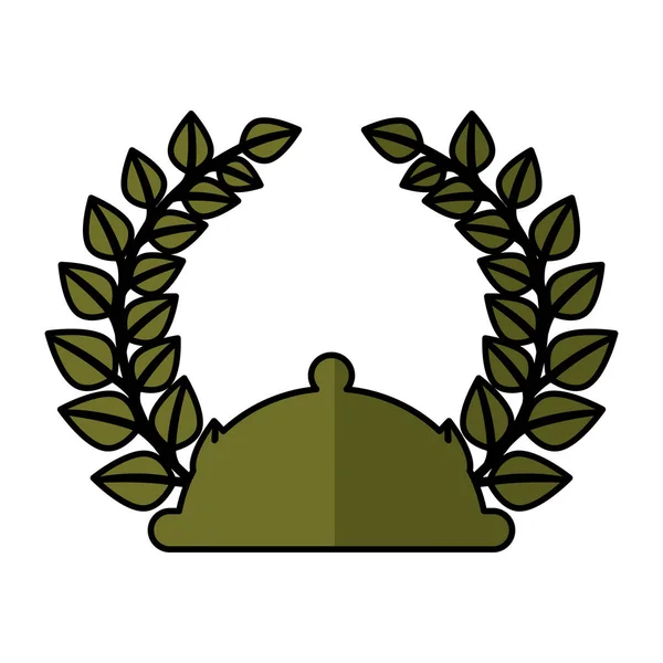Bandeja con corona de hojas emblema de la corona — Vector de stock