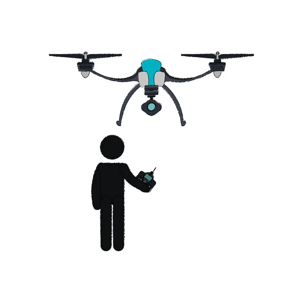 Person silhouette flying drone — Stock Vector