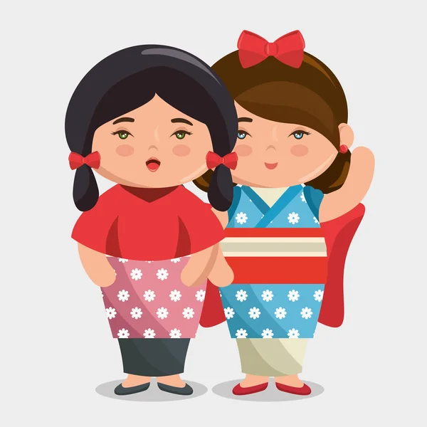Χαριτωμένο Ιαπωνικά κορίτσια ομάδα kawaii στυλ — Διανυσματικό Αρχείο