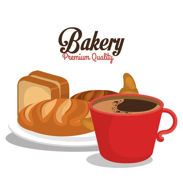 Café y pan delicioso desayuno — Vector de stock