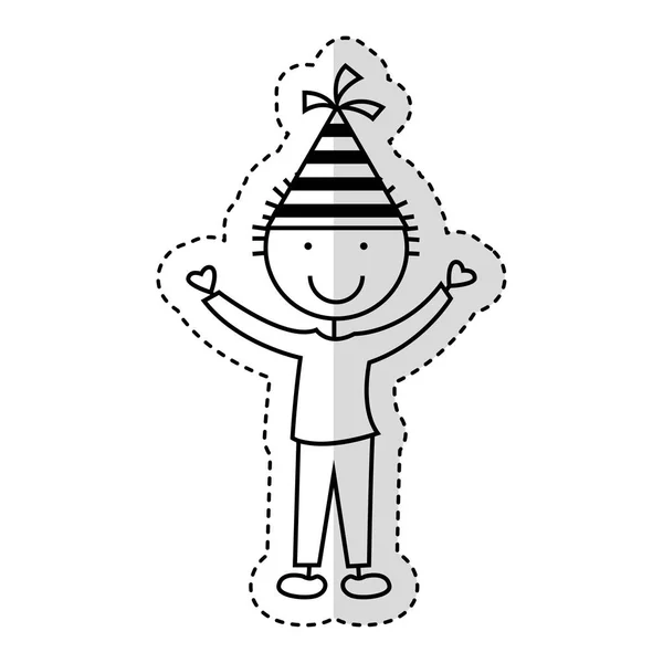 Söt liten pojke med hatten part karaktär — Stock vektor