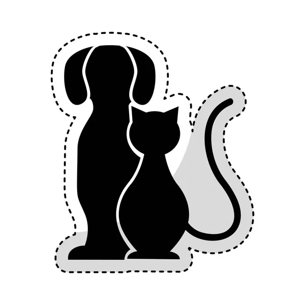 Roztomilý pes a kočka silueta izolované ikona — Stockový vektor