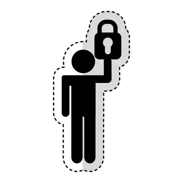 Figura humana con candado seguro icono aislado — Vector de stock