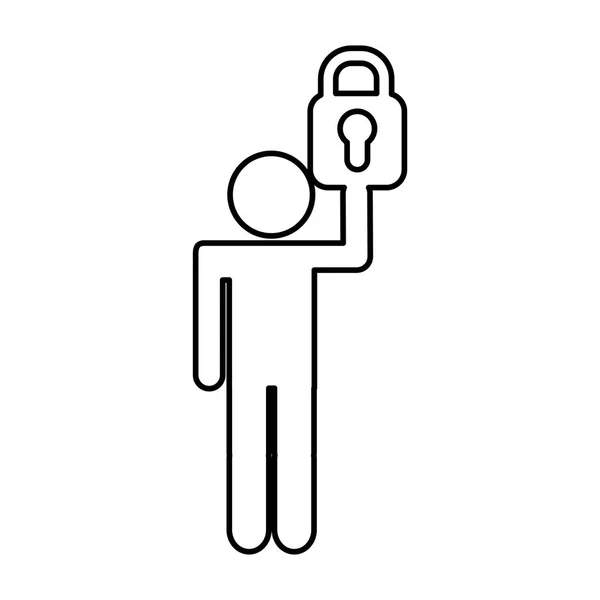 Human figure with safe padlock isolated icon — Stock Vector