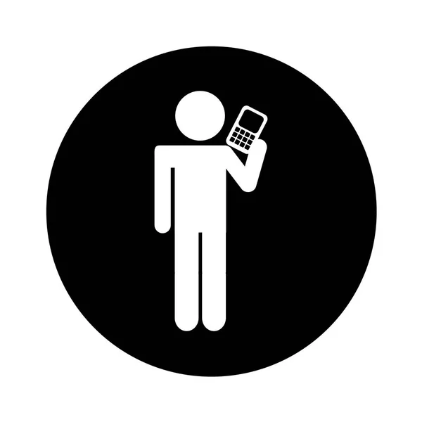 Menschliche Figur mit Handy-Ikone — Stockvektor