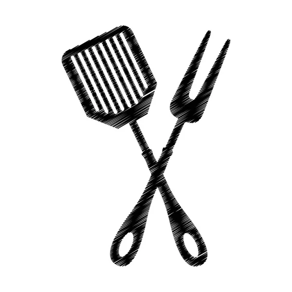 Espátula y tenedor cocina cubiertos icono aislado — Vector de stock