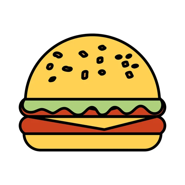 Ízletes burger gyorsétterem elszigetelt ikon — Stock Vector