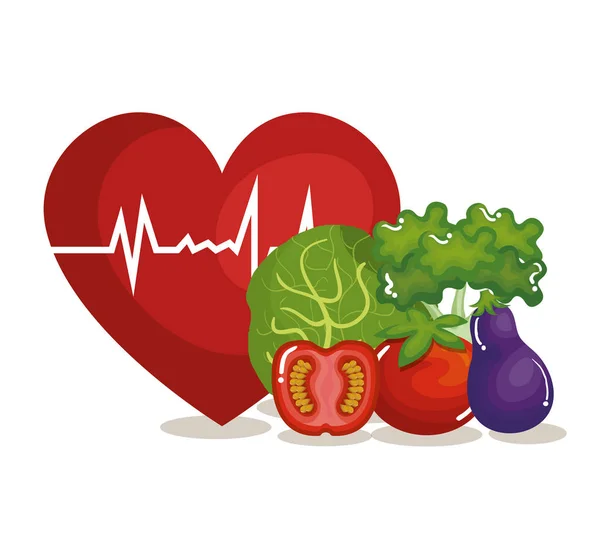 Heart cardio with vegetables icon — Stock Vector