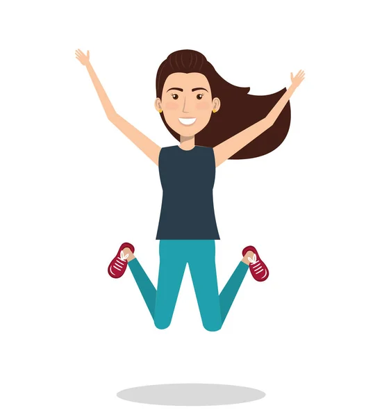Mujer celebrando con un salto — Vector de stock