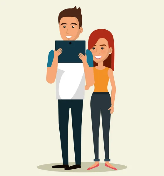 Couple using smartphone icon — Stock Vector