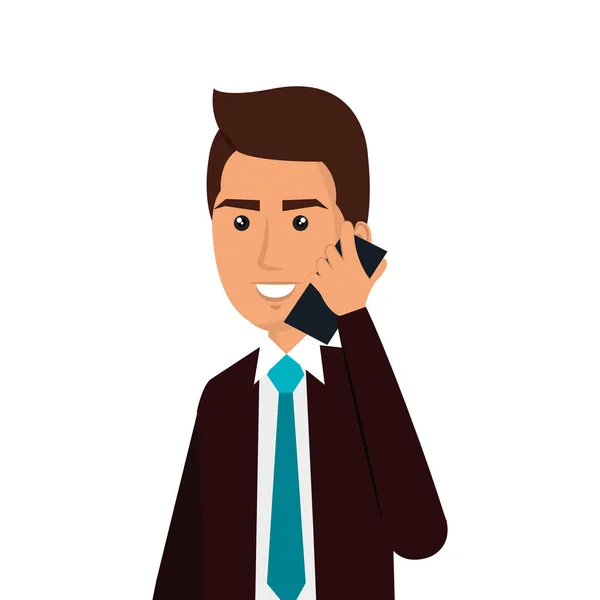 Hombre de negocios avatar con icono de teléfono celular — Vector de stock