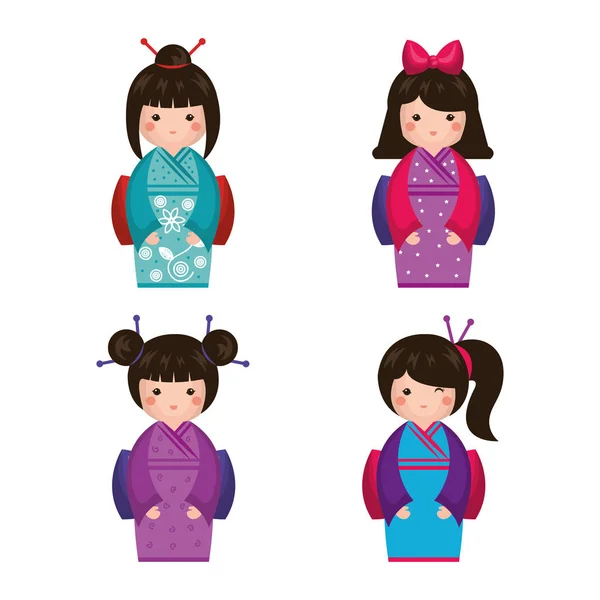 日本女孩娃娃图标 — 图库矢量图片