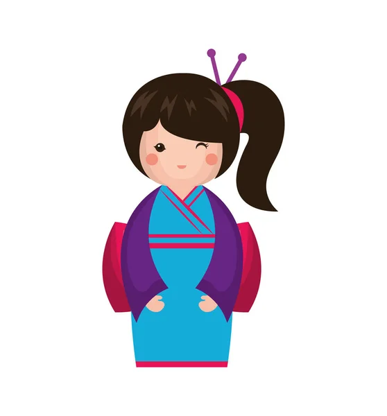 日本女孩娃娃图标 — 图库矢量图片