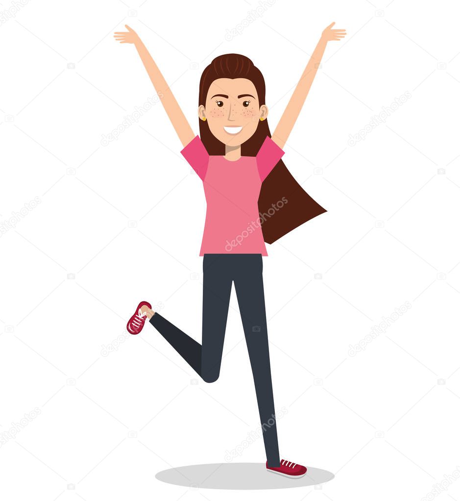 Woman celebrating with a leap