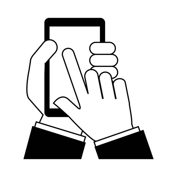 Manos usuario smartphone icono — Vector de stock
