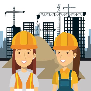 profesyonel inşaat insanların karakterleri ile cityscape arka plan