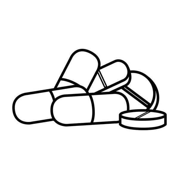 Pílulas e cápsulas drogas ícone isolado —  Vetores de Stock