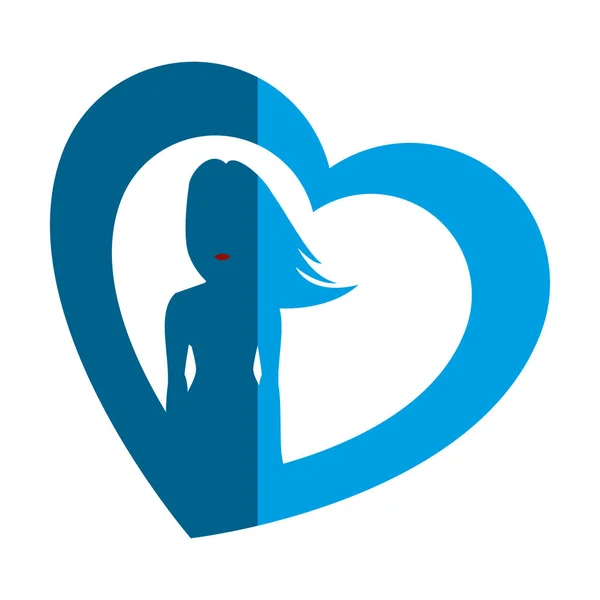 Coeur avec silhouette femme — Image vectorielle