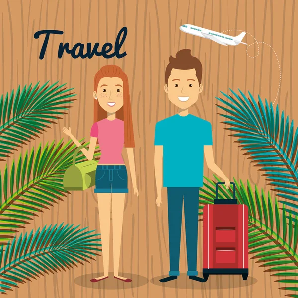 Люди с чемоданом путешествия — стоковый вектор
