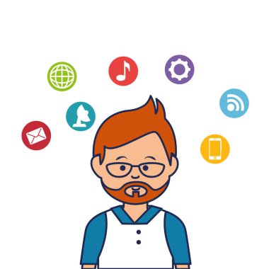 genç adam avatar karakter ile Sosyal Medya simgeler