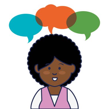 genç Afrikalı kadın avatar karakter ile konuşma balonu