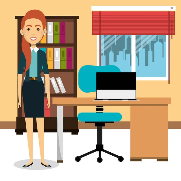 Femme d'affaires dans le bureau avatar icône de caractère — Image vectorielle