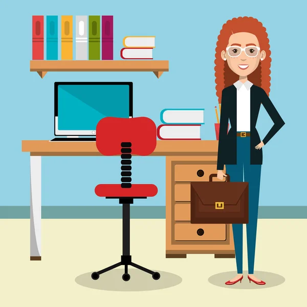 Mujer de negocios en la oficina icono de carácter avatar — Vector de stock