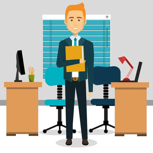 Hombre de negocios en la oficina icono de carácter avatar — Vector de stock