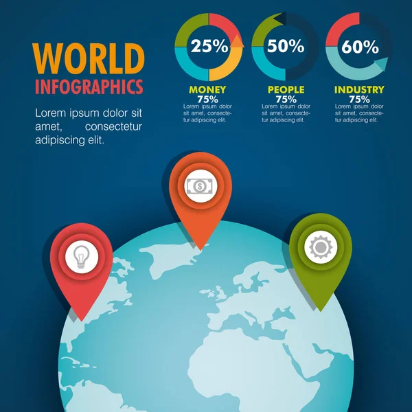 Dünya Infographic düz simgeler — Stok Vektör