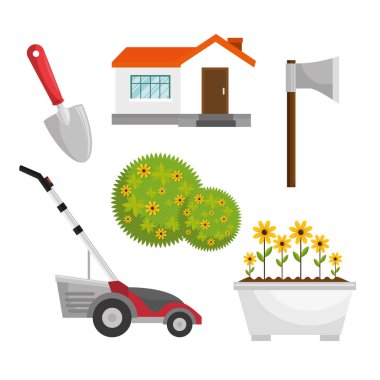 Bahçe ekipman düz Icons set