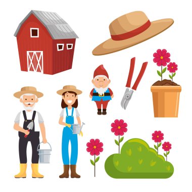 Bahçe ekipman düz Icons set