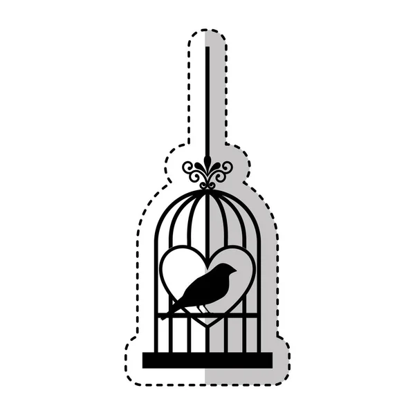 Bird cage with heart isolated icon — Stock Vector