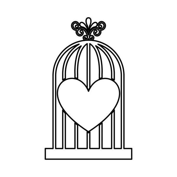 Jaula de pájaro con corazón aislado icono — Vector de stock